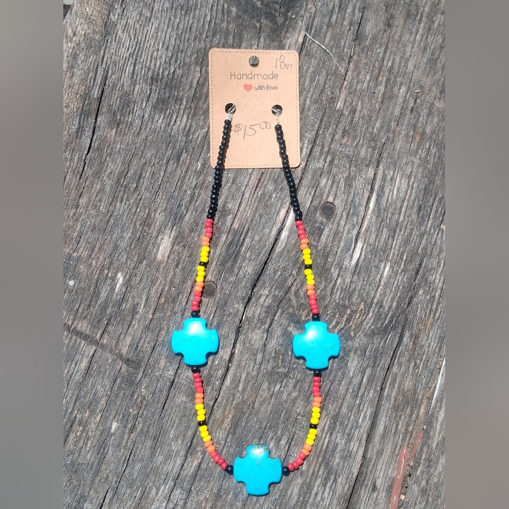 18" Handmade/Handcrafted Western/Navajo Seed Bead Necklace with Turquoise